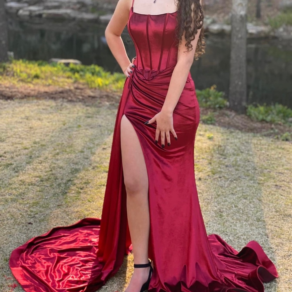 Red Velvet Corset Prom Dress